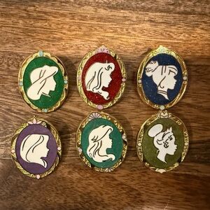 Disney Cameo Pins Set - Green, Red, Blue, Purple, Gold